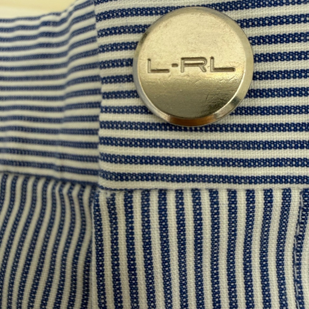 L-RL Lauren Active Shorts Womens Sz 14 Blue White Seersucker Bermuda Golf Beach - Picture 15 of 15